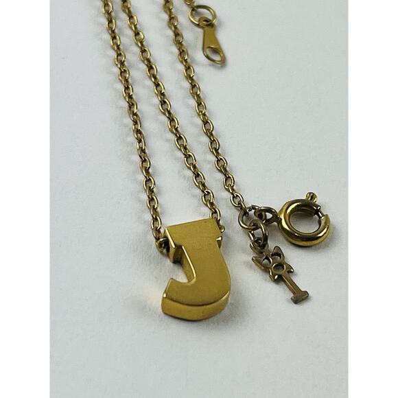 Vintage Trifari Initial J Necklace Gold Tone Letter Pendant Chain 16" Jewelry Na - Picture 2 of 16